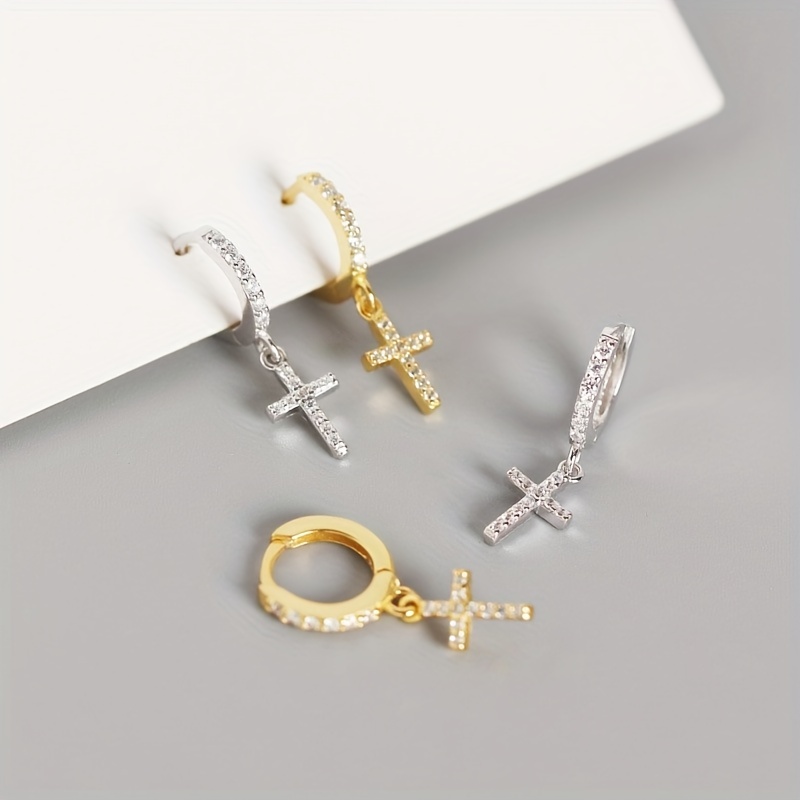 Men's Full Rhinestone Cross Zircon Earrings